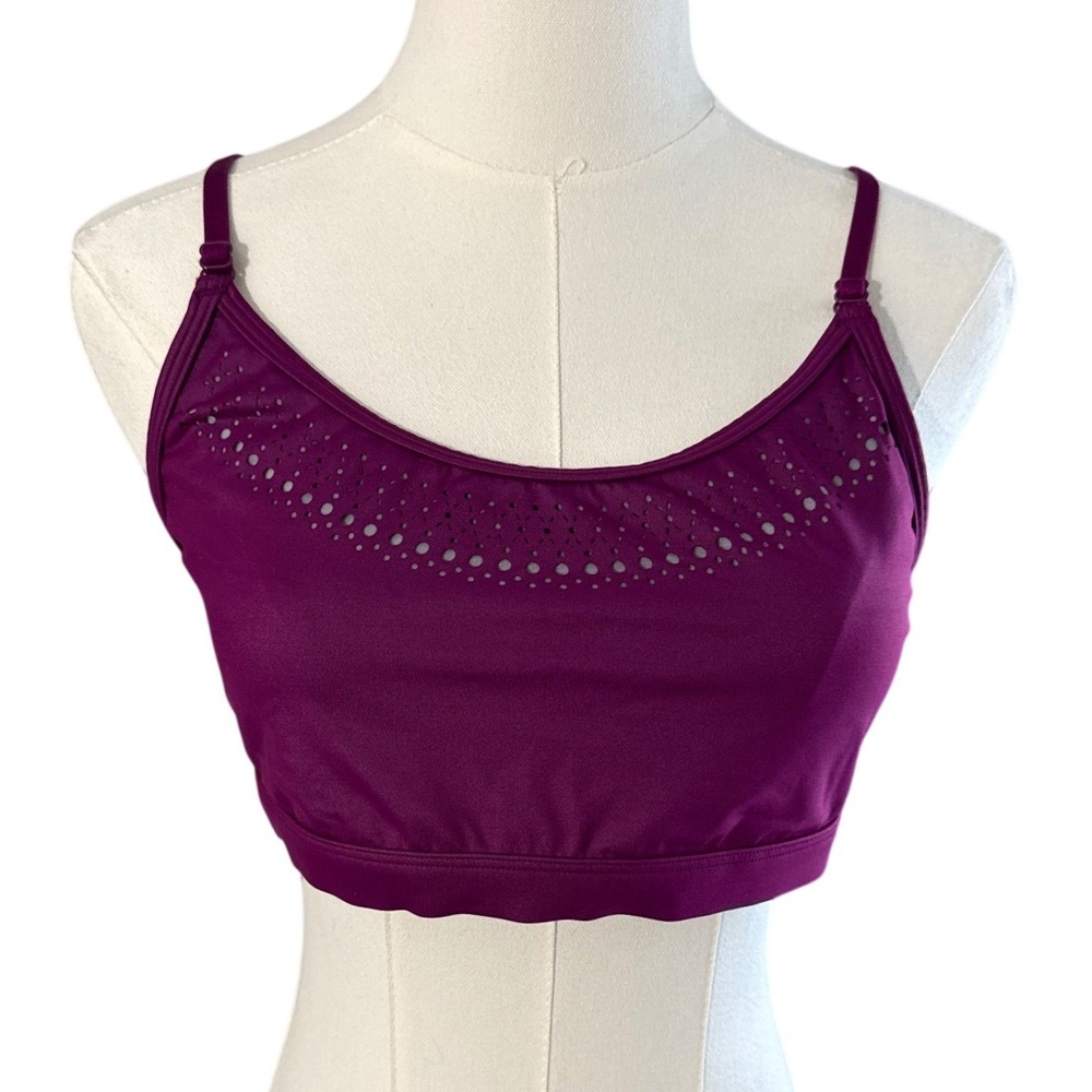 Victoria Sport Magenta Laser Cut Strappy Back Sports Bra Purple Large